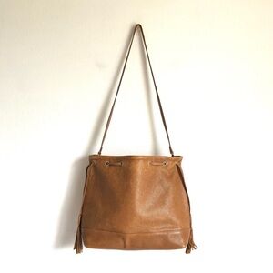 Eileen Fisher Brown 100% Genuine Leather Crossbody Bucket Bag Purse